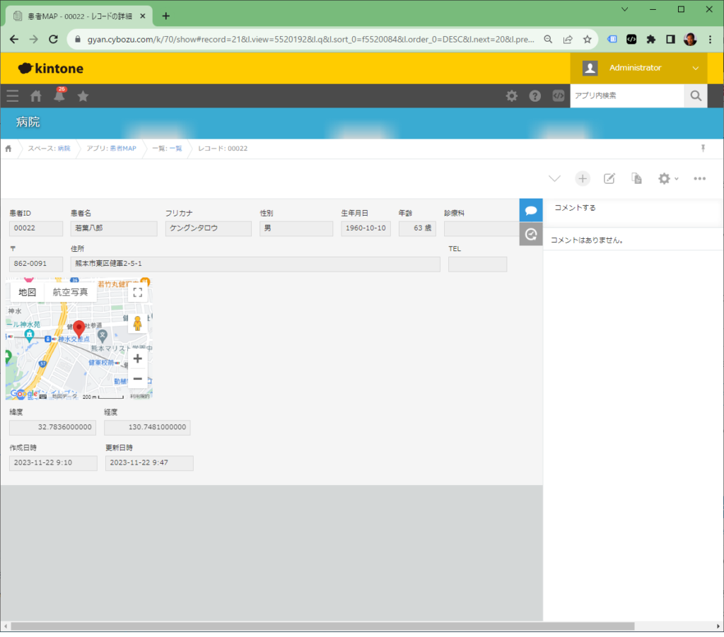 患者詳細地図画面